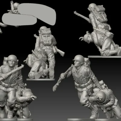 American GI soldier D-day dragging on wounded soldier