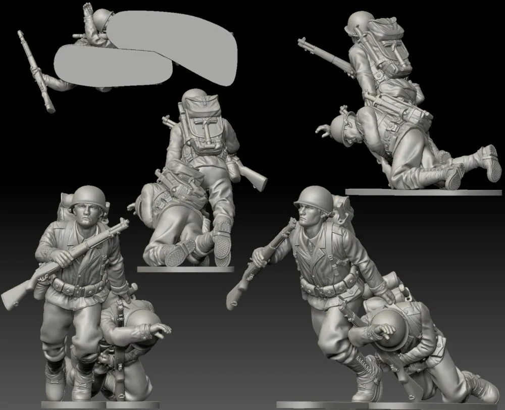 American GI soldier D-day dragging on wounded soldier