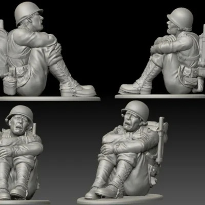 American GI soldier D-day chocked, crying soldier