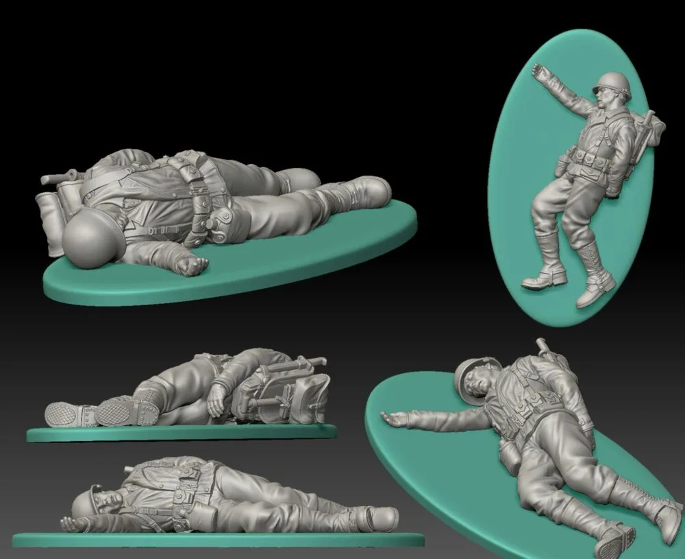 American GI soldier D-day dead soldier on the side