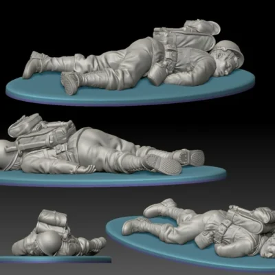 American GI soldier D-day dead soldier on stomach with backpack