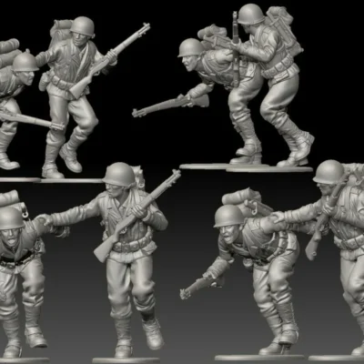 American GI soldier D-day running with hand on shoulder