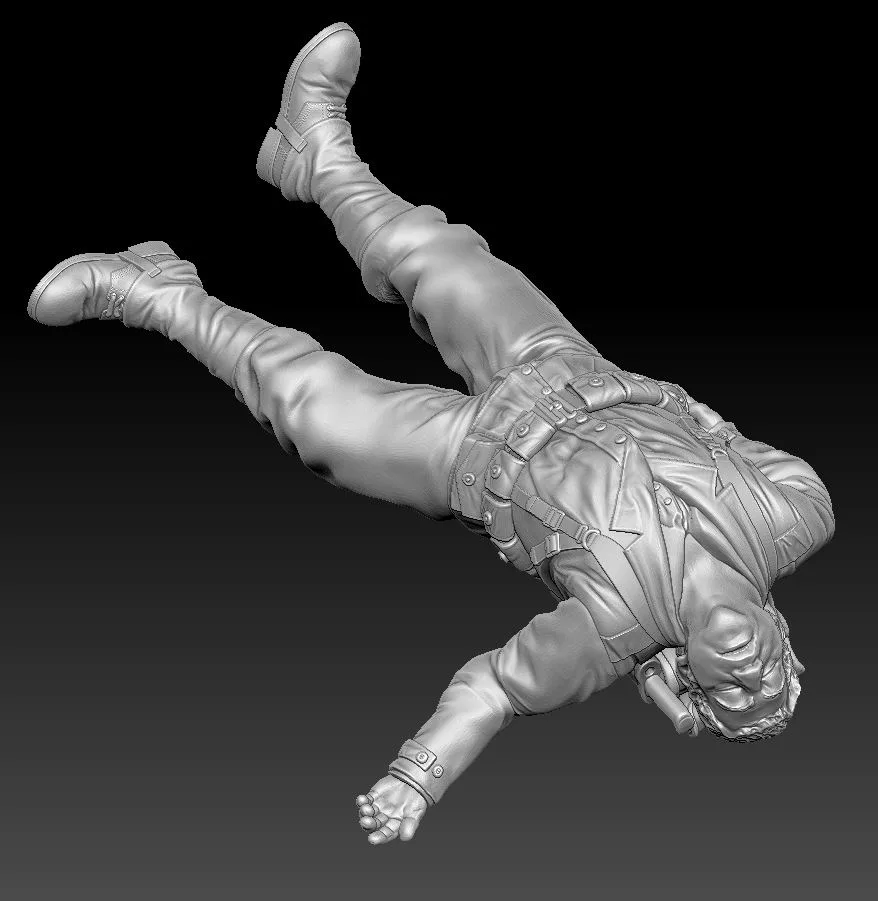 American GI soldier D-day wounded on back with backpack arm straight out