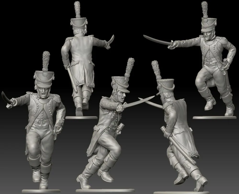 French Officer charging. 1809/12 campaigns, full dress uniform