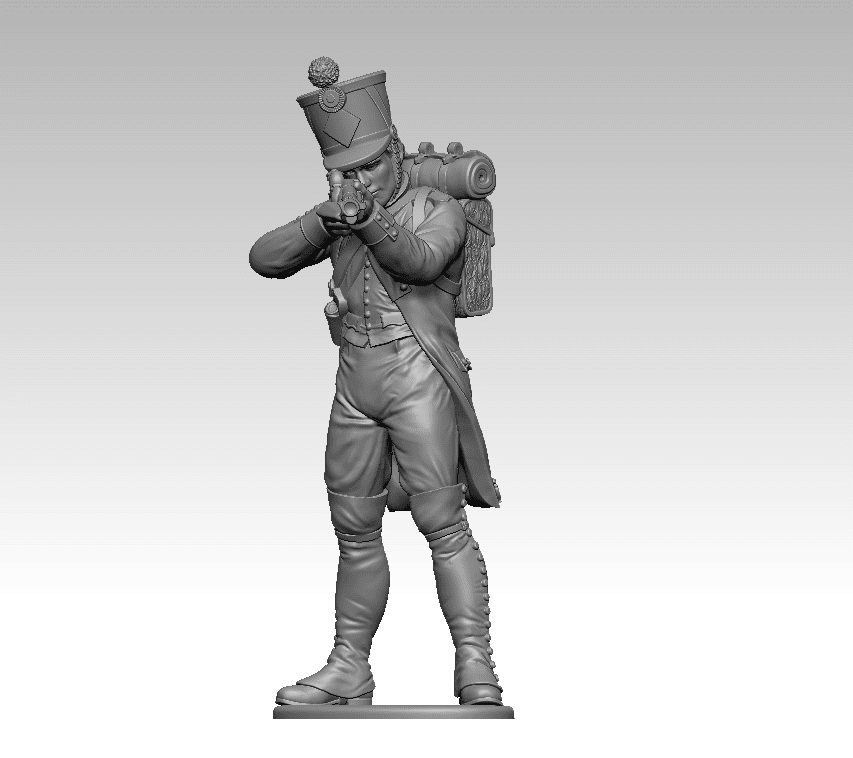 French Fusilier shooting legs apart. 1809/12 campaigns, full dress uniform