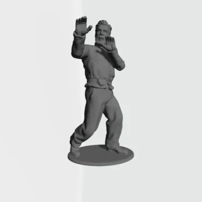 Man with hands up as cover