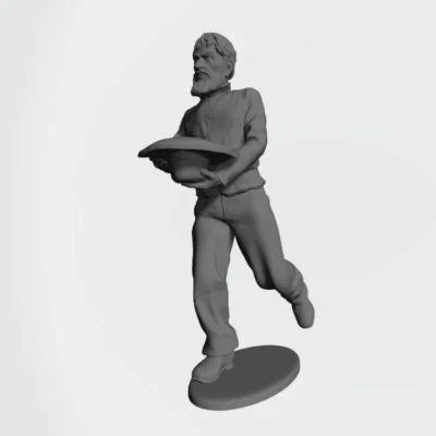 Man running with hat in both hands