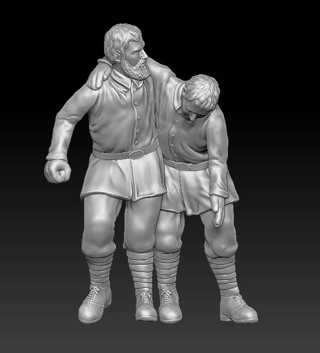 WW1 Soldier helping friend V1, long coat