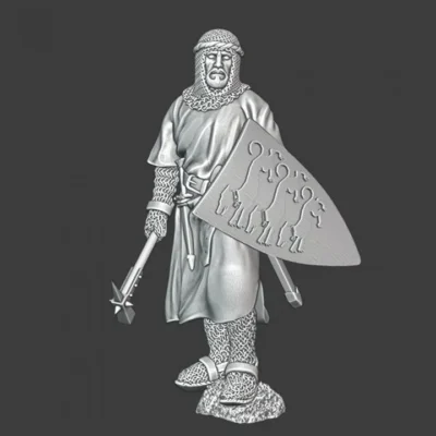 Medieval knight with chainmail hood and warhammer - NCM