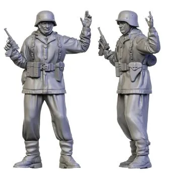 German WW2 winter soldier with gun and hand up - AoW