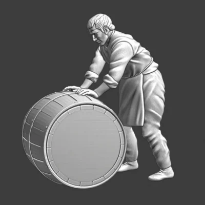 Medieval civilian rolling big barrel - NCM
