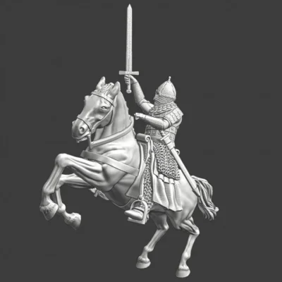 Medieval mounted Russian Noble man with sword up - NCM