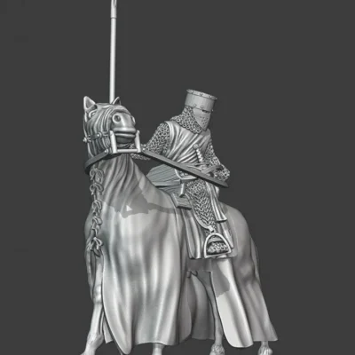 Medieval Mounted Crusader knight looking back - NCM