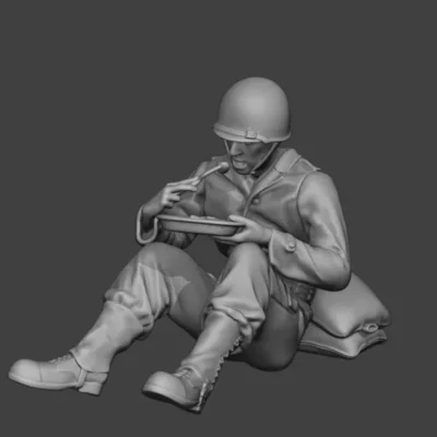 American soldier WW2 sitting eating dinner