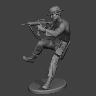 Soldier shooting carbine being shot