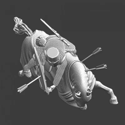 Medieval knight falling from caparison covered horse - NCM