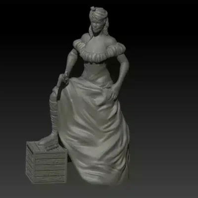 Saloon lady standing on crate