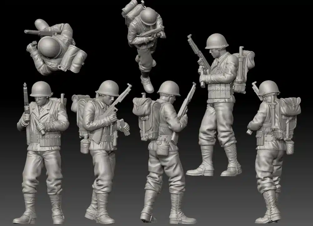 American WW2 GI soldier reloading Thompson Gun