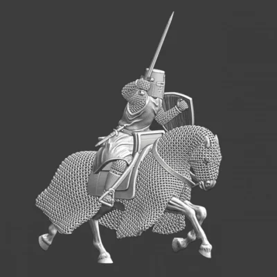 Medieval Knight mounted on chainmail clad horse - NCM