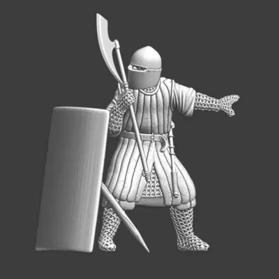 Medieval Crusader knight behind shield - NCM