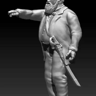 Chubby, bearded Major in tophat