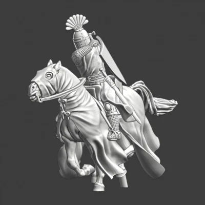 Medieval crested knight swinging warhammer - NCM