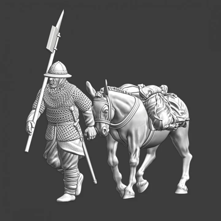 Medieval infantryman marching with donkey - NCM