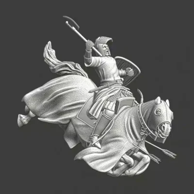 Medieval mounted knight and horse - falling in the arrow storm - NCM