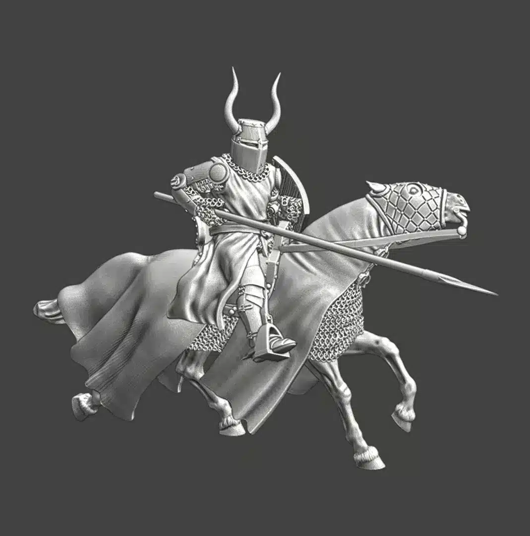 Medieval Teutonic Knight charging - horned helmet