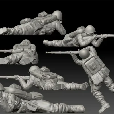 Polish WW2 soldier shooting on ground