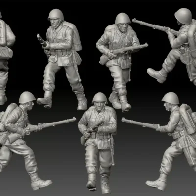 Polish WW2 soldier running with weapon