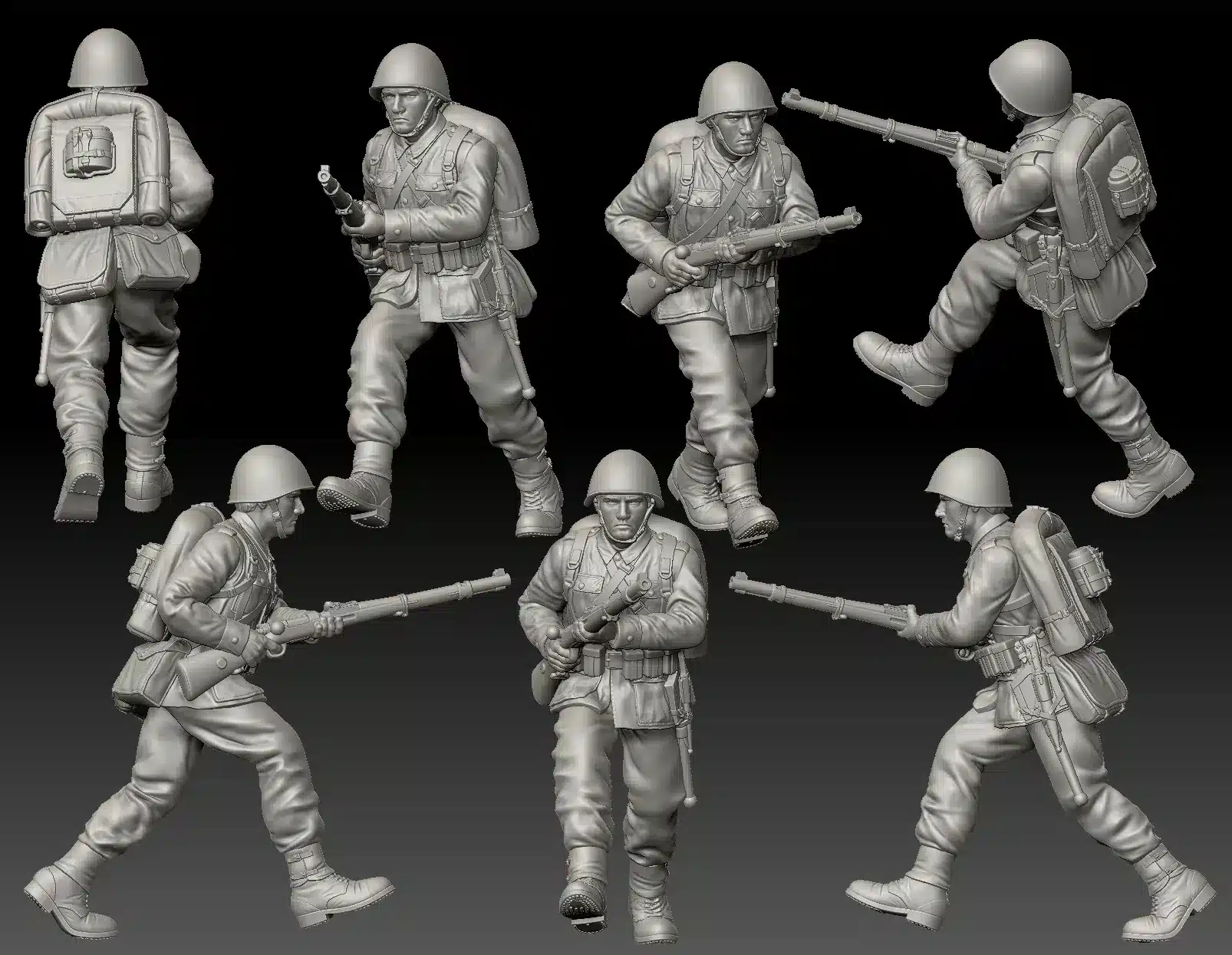 Polish WW2 soldier running with weapon