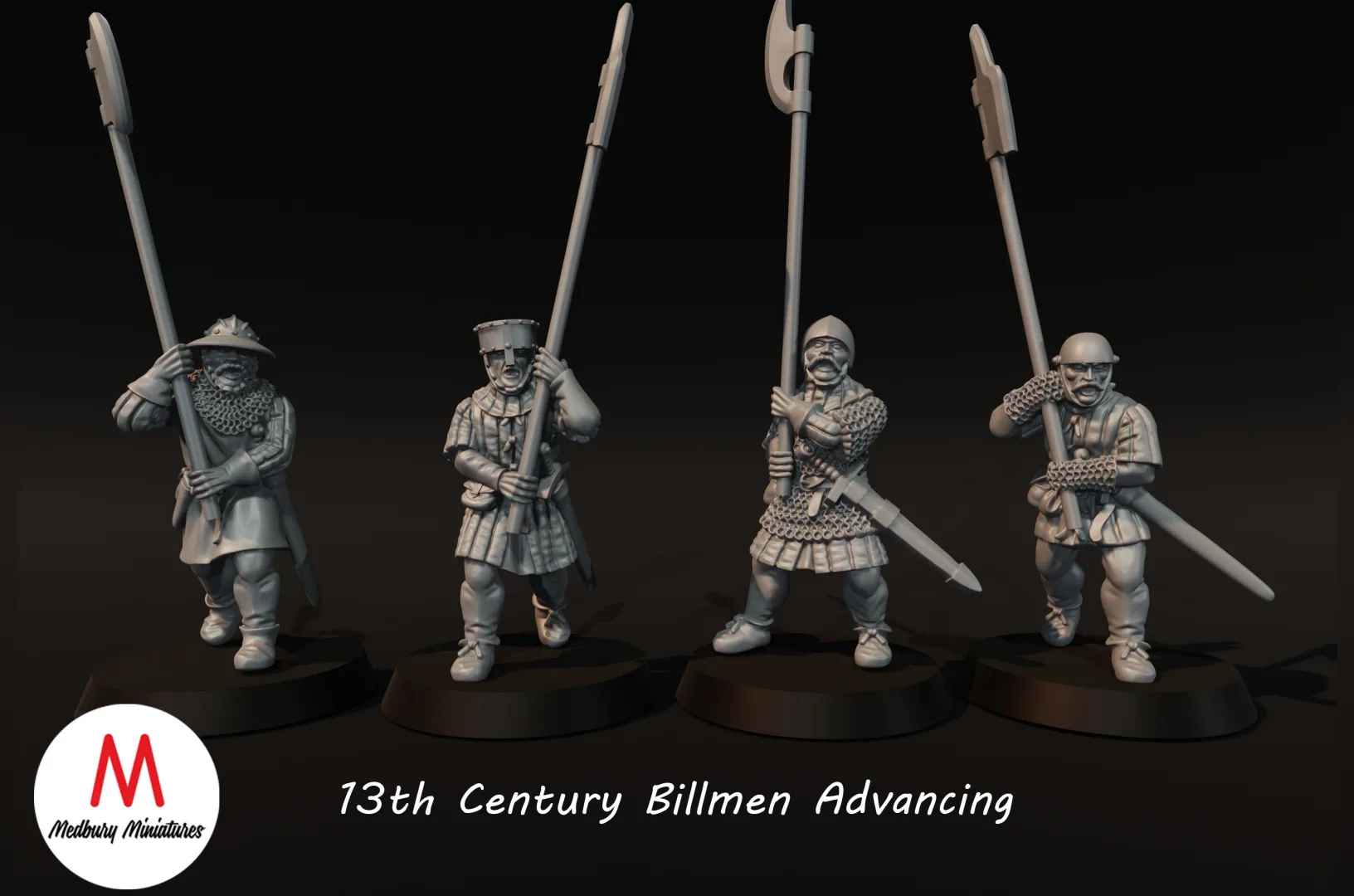 Scottish 13th century Billmen Advancing, 4 - figure set