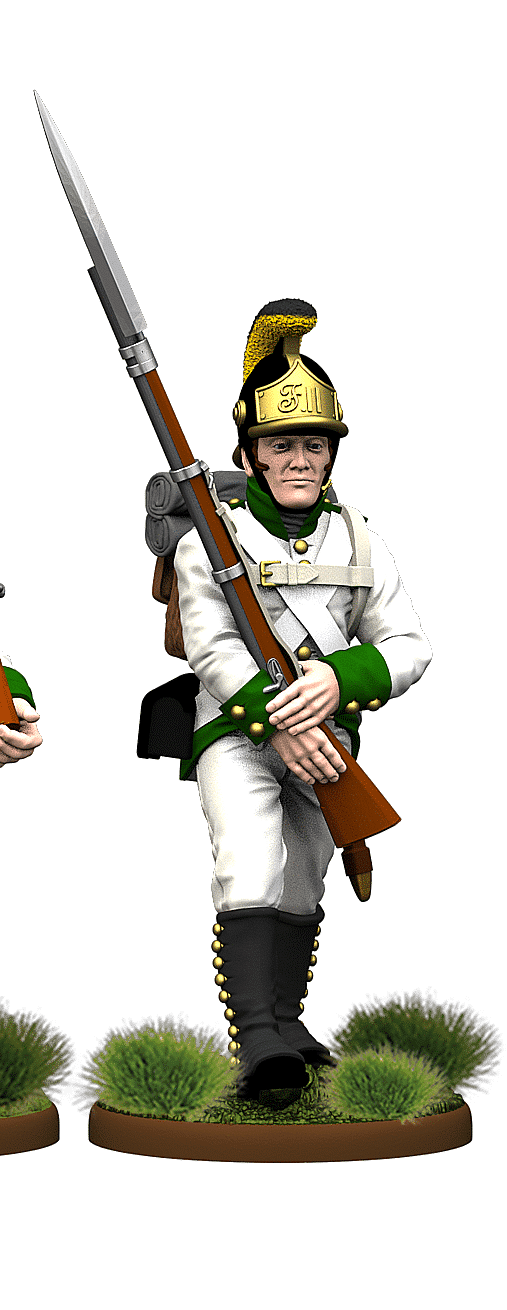 Walking calmly holding rifle 56th Line Infantry Regiment - German Fusiliers 1809 Helmets - Imperial Austrian Army Napoleonic