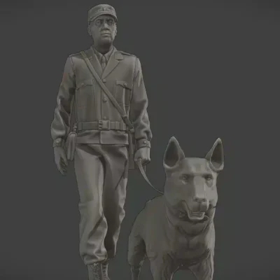 Czechoslovak communist police walking with dog