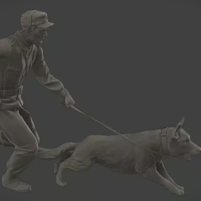 Czechoslovak communist police running with dog