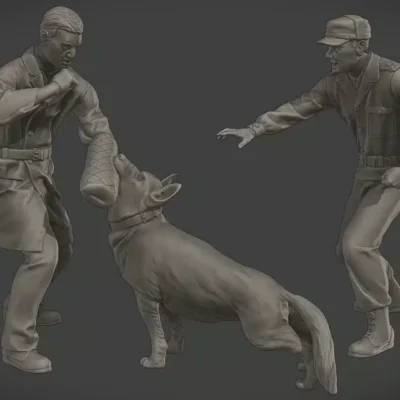 Czechoslovak communist police with dog training attack