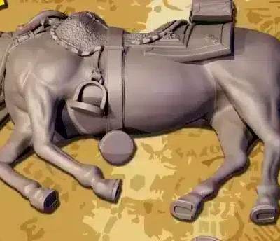 Napoleonic French Heavy Cavalry, Cuirassier / Carabinier dead horse, square portmantou