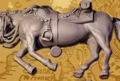 Napoleonic French Heavy Cavalry, Cuirassier / Carabinier dead horse, round portmantou