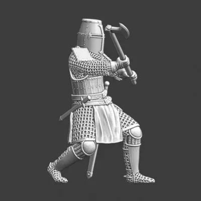 Medieval crusader knight fighting with great axe - NCM