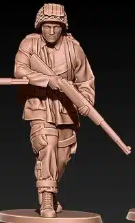 U.S. Paratrooper WWII walking around vigilant