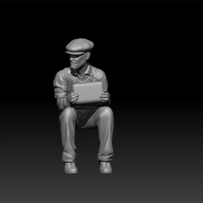 Civilian sitting holding lunchbox hard