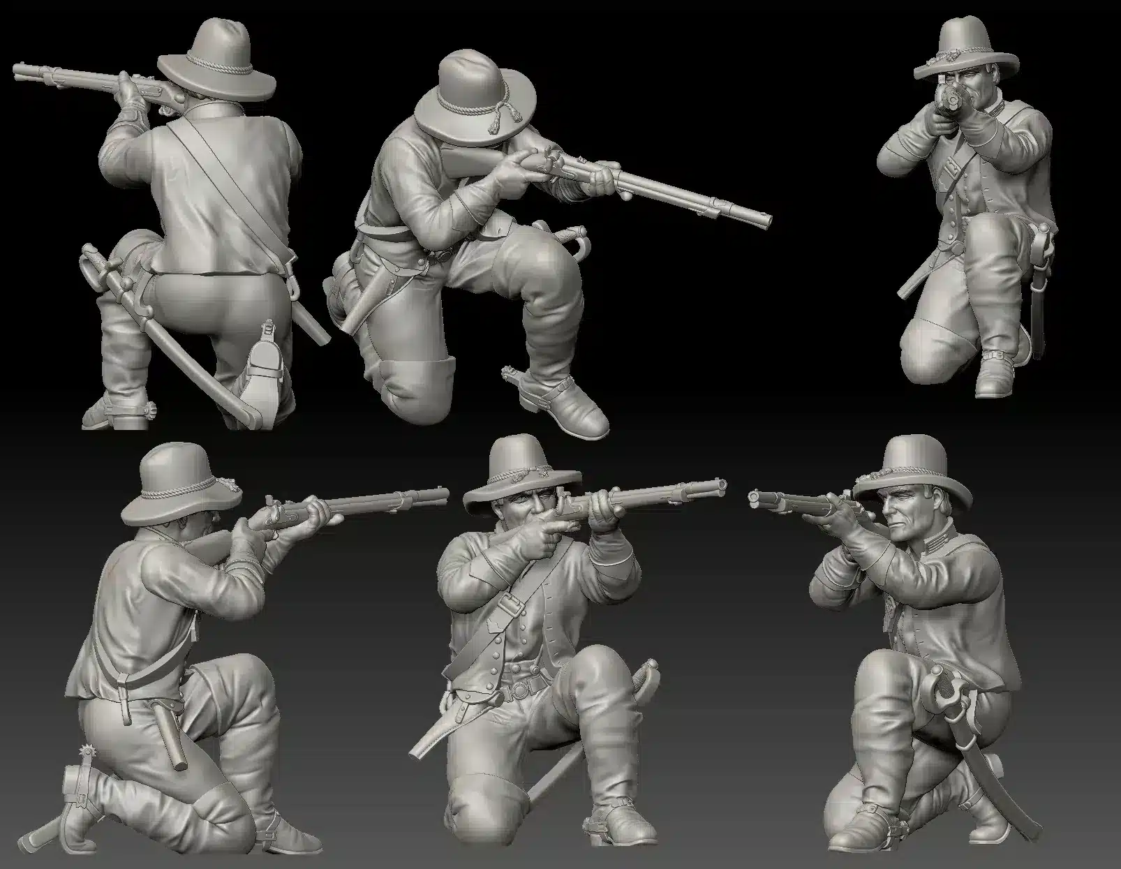 Cavalry man on ground, crouched shooting