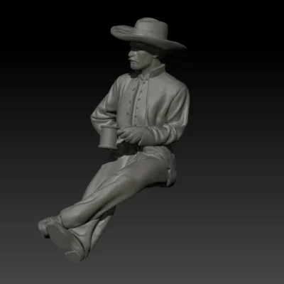 Soldier resting, sitting drinking coffee