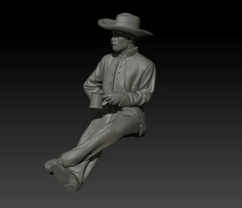 Soldier resting, sitting drinking coffee