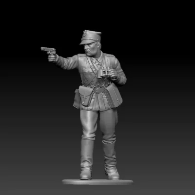 Polish WW2 officer shooting standing with binoculars