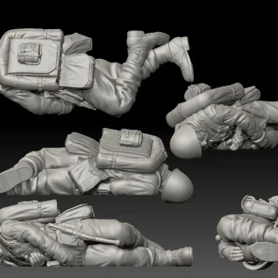 Polish WW2 dead soldier laying on side