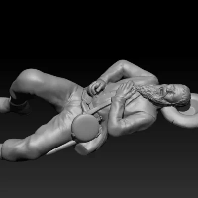 Wounded on ground, large beard