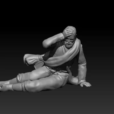 Wounded on battlefield, bearded man short jacket