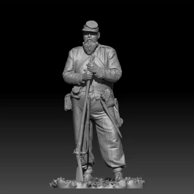 Confederate soldier leaning on rifle